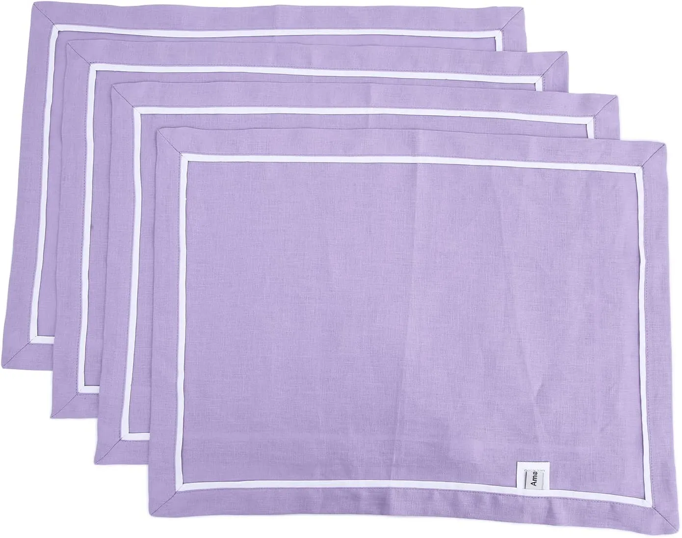 Amazhiyu 100% Linen Striped Border Dinner Napkins, Placemats, Table Runner