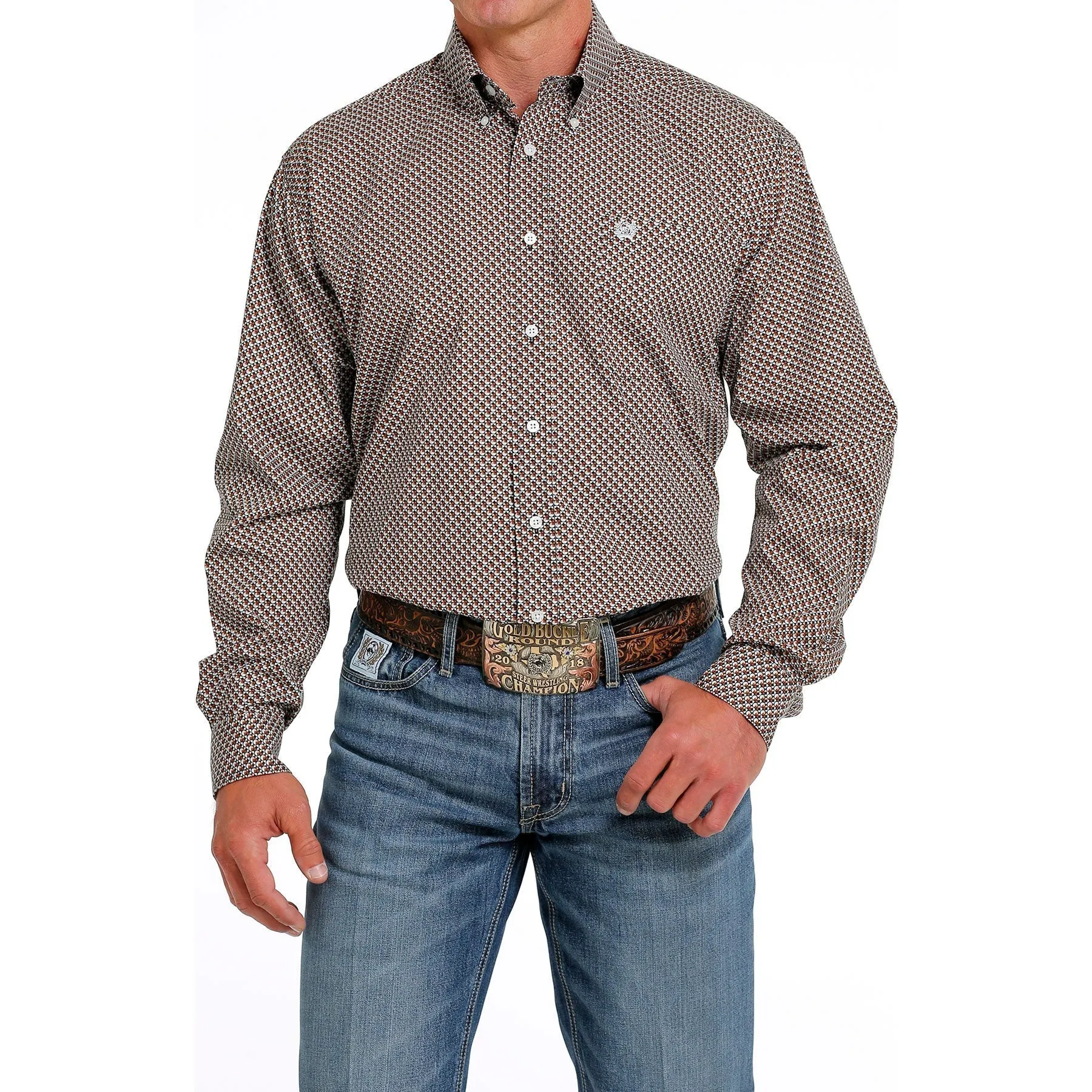 Cinch Men's Black and Brown Geometric Button Down Western Shirt