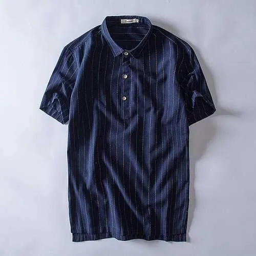 Cotton Linen Striped Printed Golf Shirt