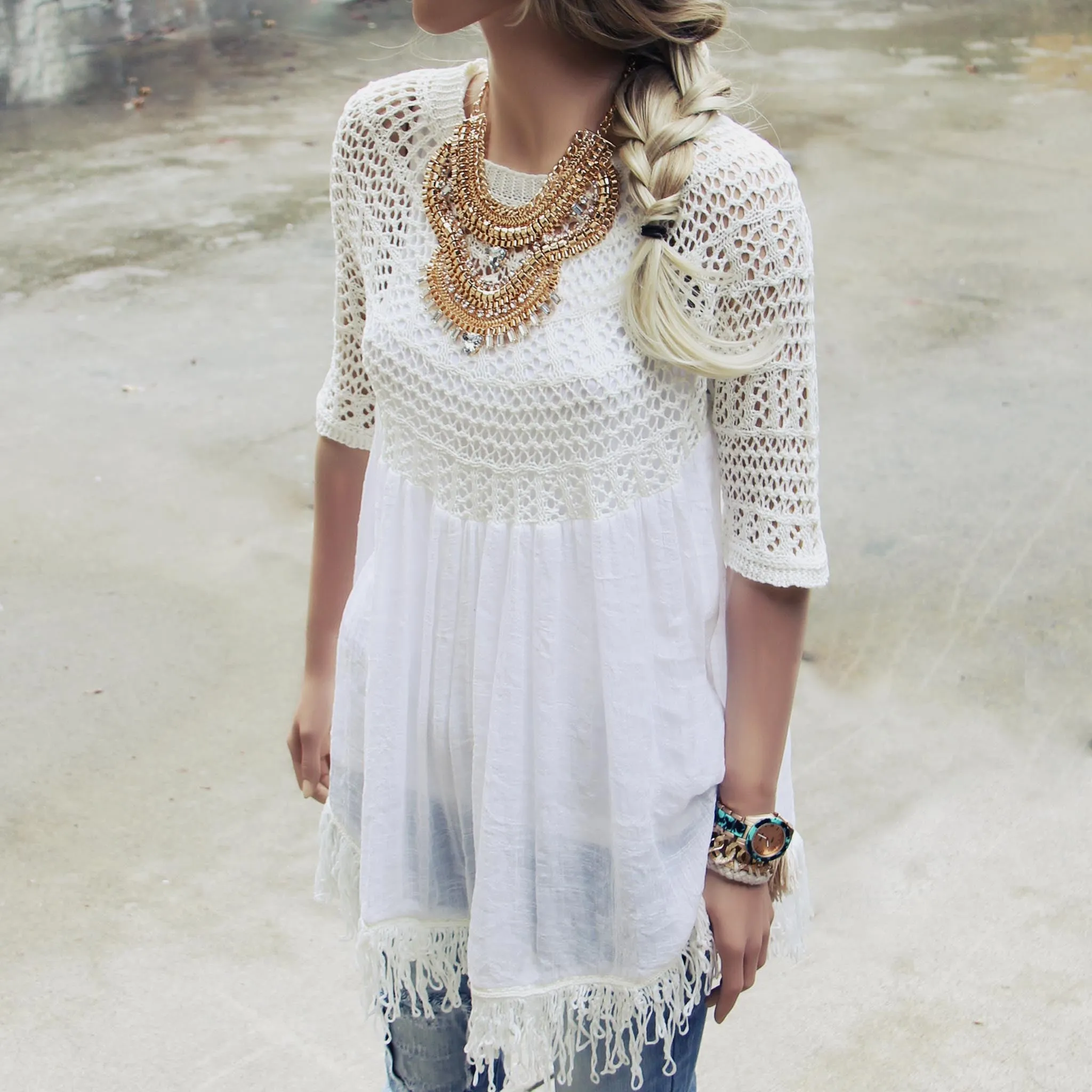 Feather Grass Tunic in White