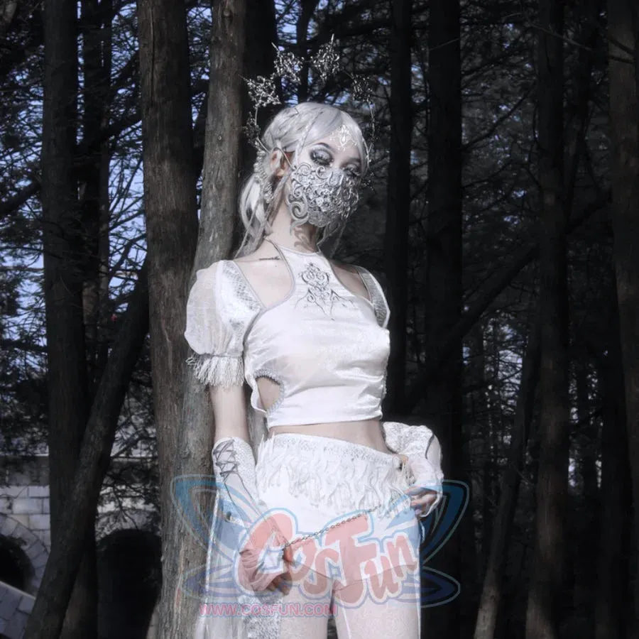 Gothic Embroidery Dragon Scale Bubble Sleeve Hollowed-out Top