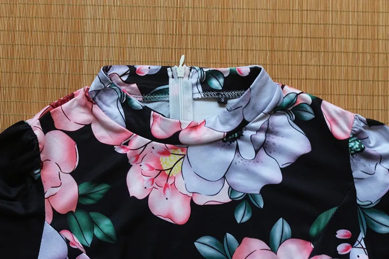Jerri Lane Boho Floral Print Short Sleeve Maxi Dress