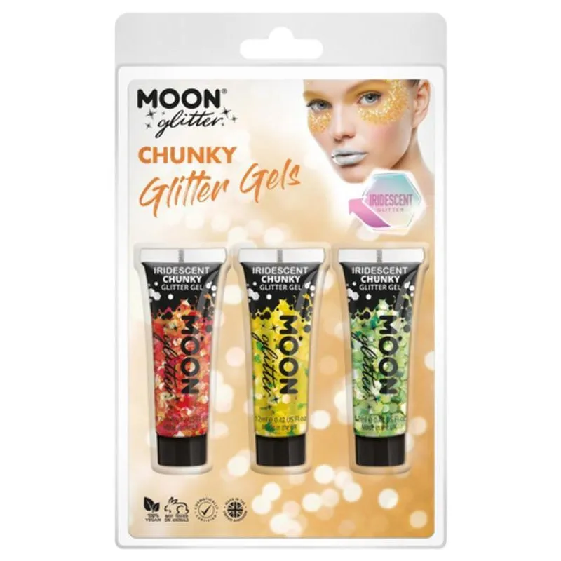 Moon Glitter Iridescent Chunky Glitter Gel, Cherry, Yellow, Green