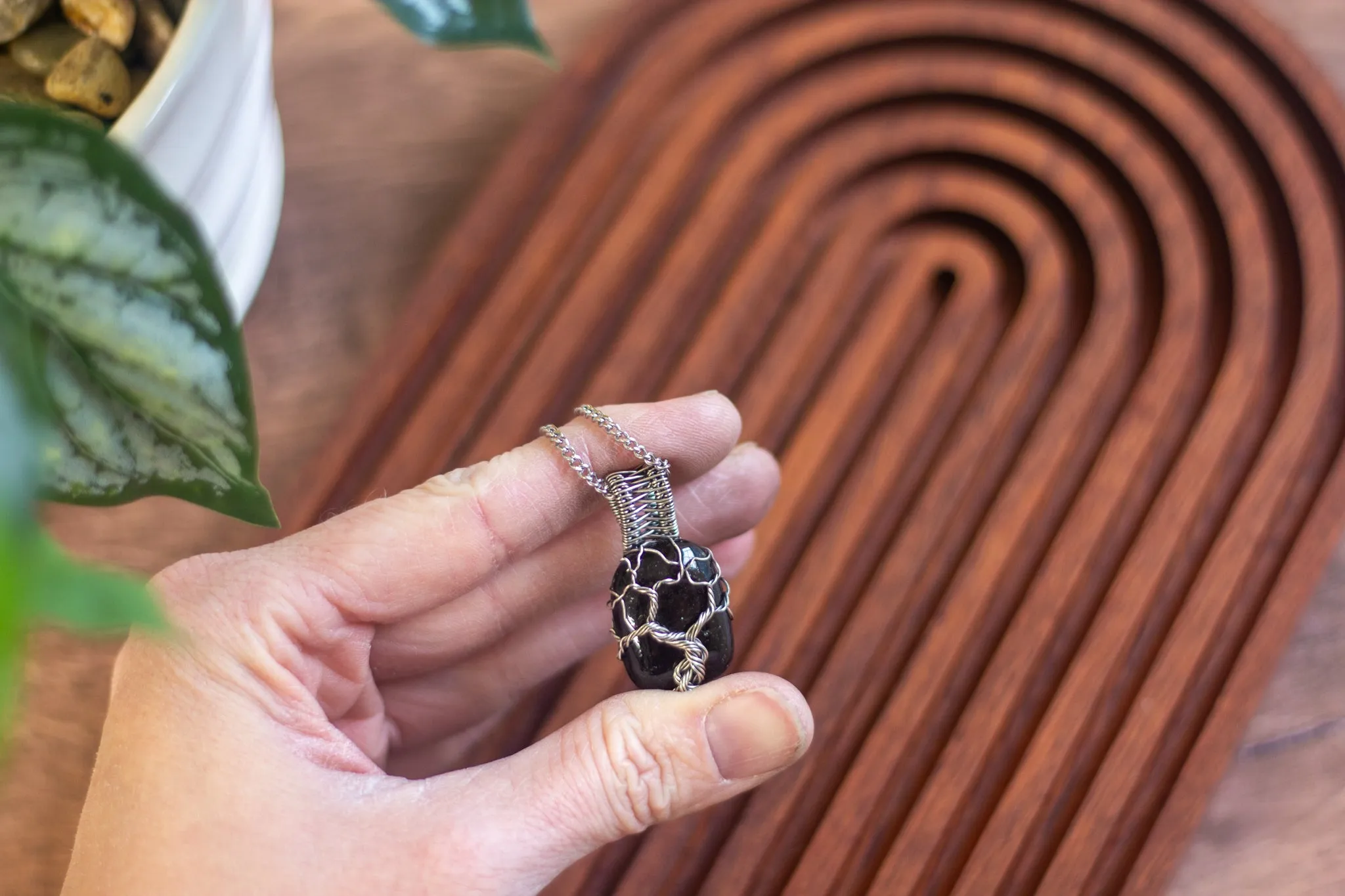 Sterling Silver Tree of Life Pendant with Glittery Black Fused Glass