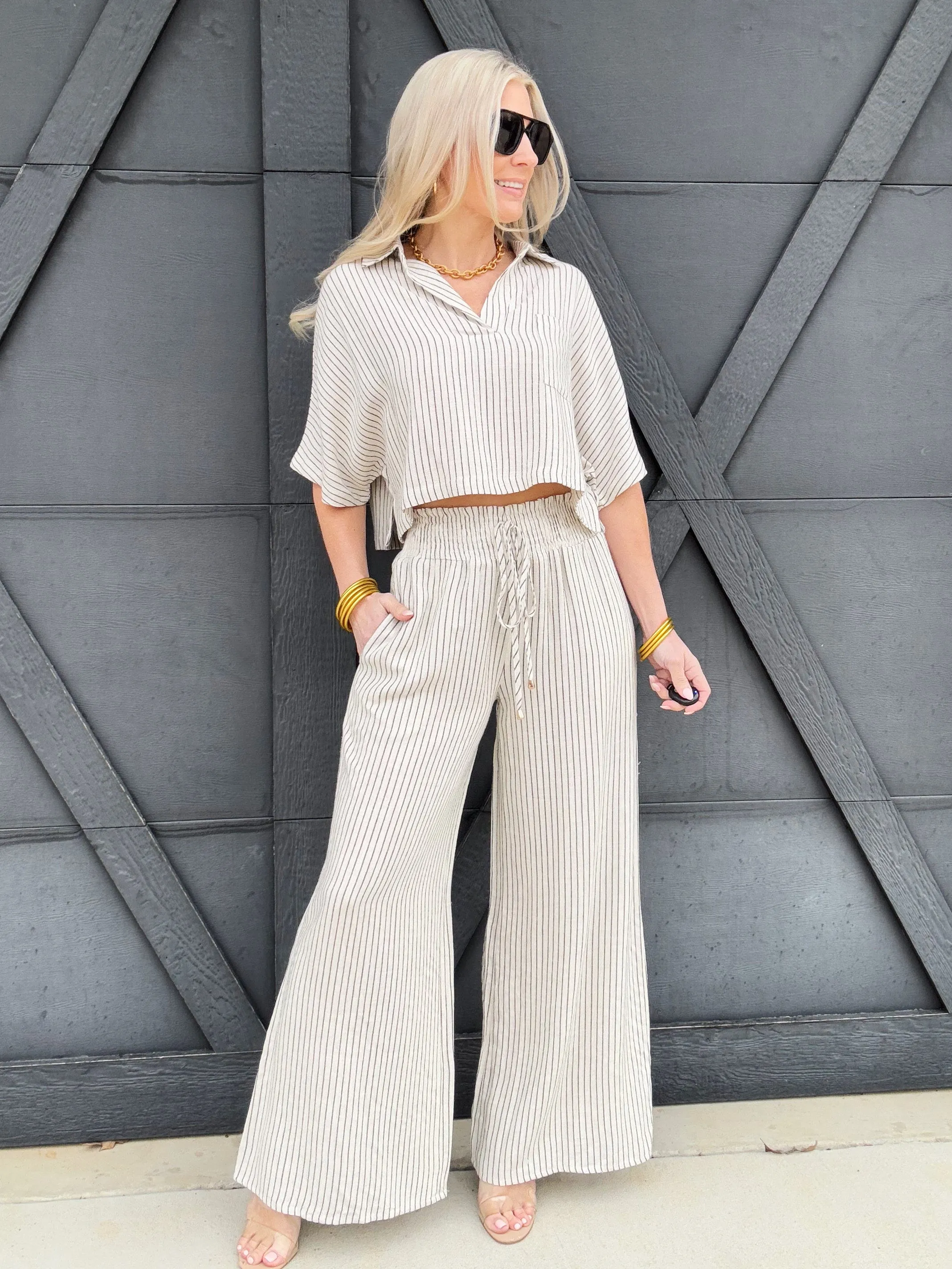 Striped Straight Leg Pants In Natural